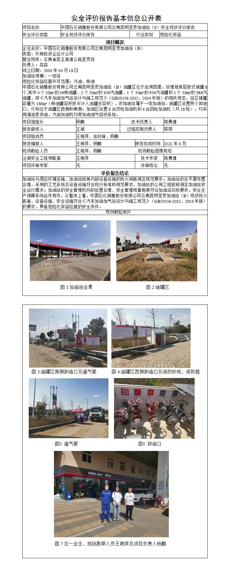 安全评价报告基本信息公开表-呈贡B加油站