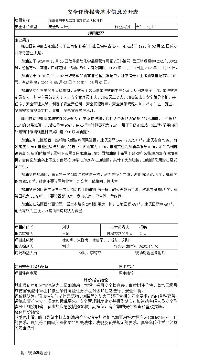 安全评价报告基本信息公开表红宏