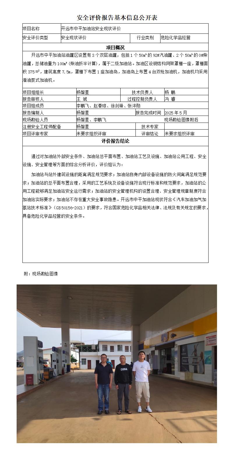 （中平加油站）安全评价报告基本信息公开表