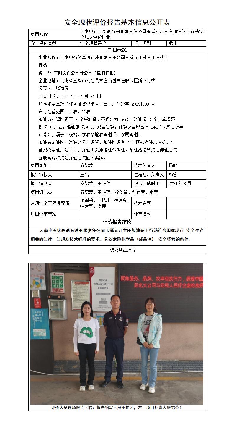 河口蓝天商贸有限公司乙氧经营部安全现状报告--基本信息公开表2025年12月