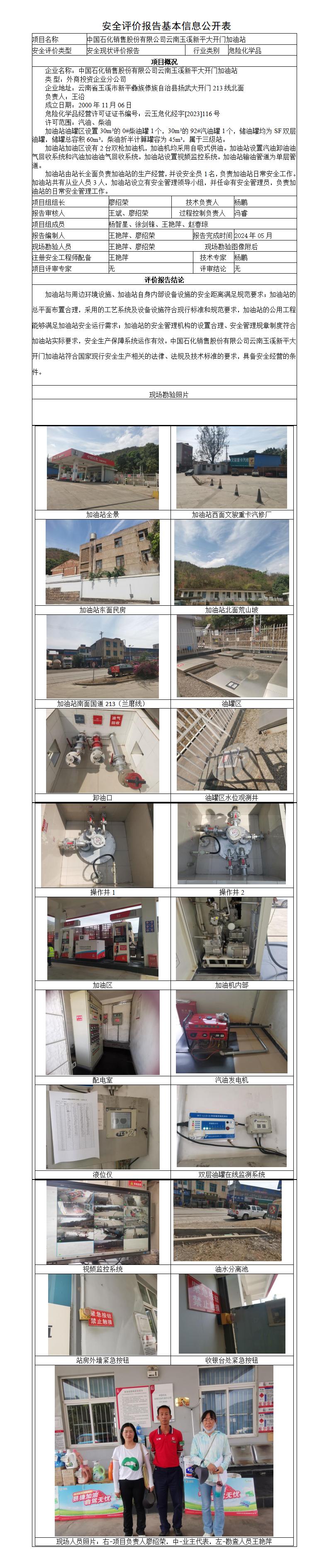 安全评价报告基本信息公开表新平大开门