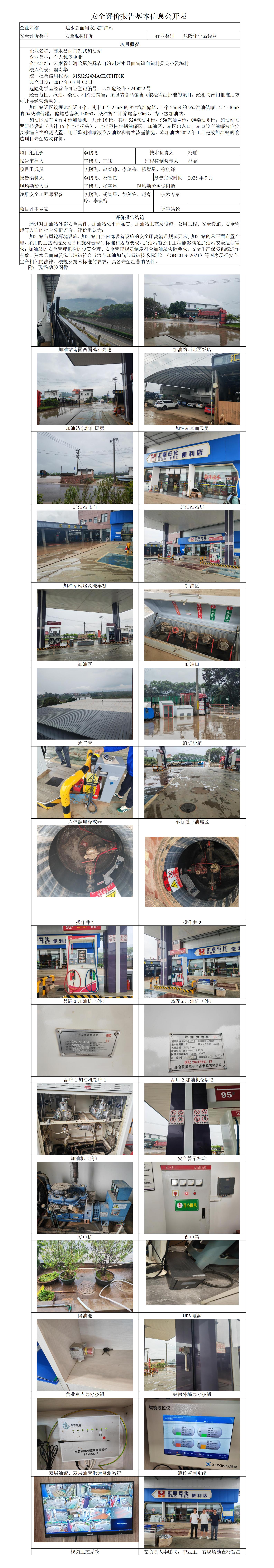 基本信息公开表（建水县面甸发武加油站现状）